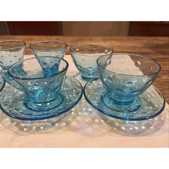 10 Pc 1950s Hazel Atlas Capri Dots Azure Blue Whisky Glasses Cups Saucers Custar - Picture 13 of 15